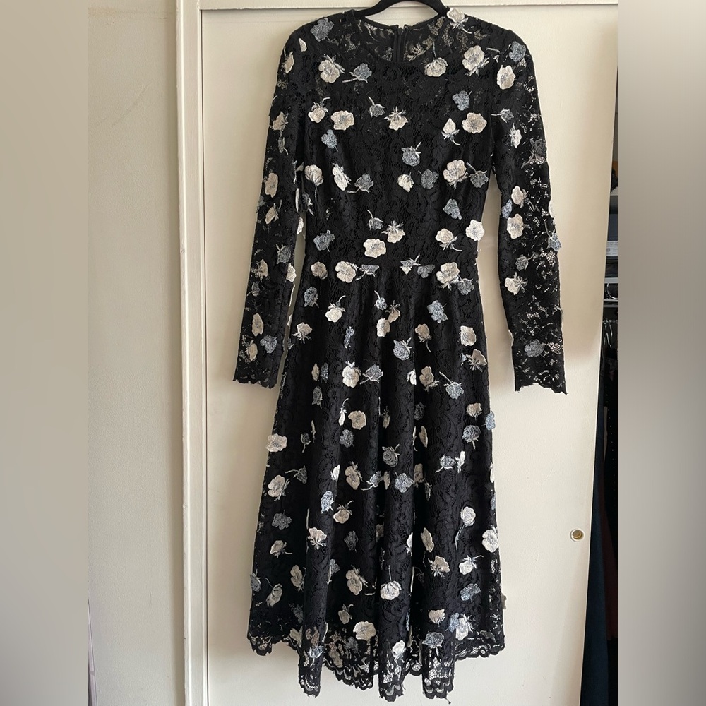 Long-Sleeve Fit-and-Flare Floral-Embroidered Lace Dress SIZE SMALL